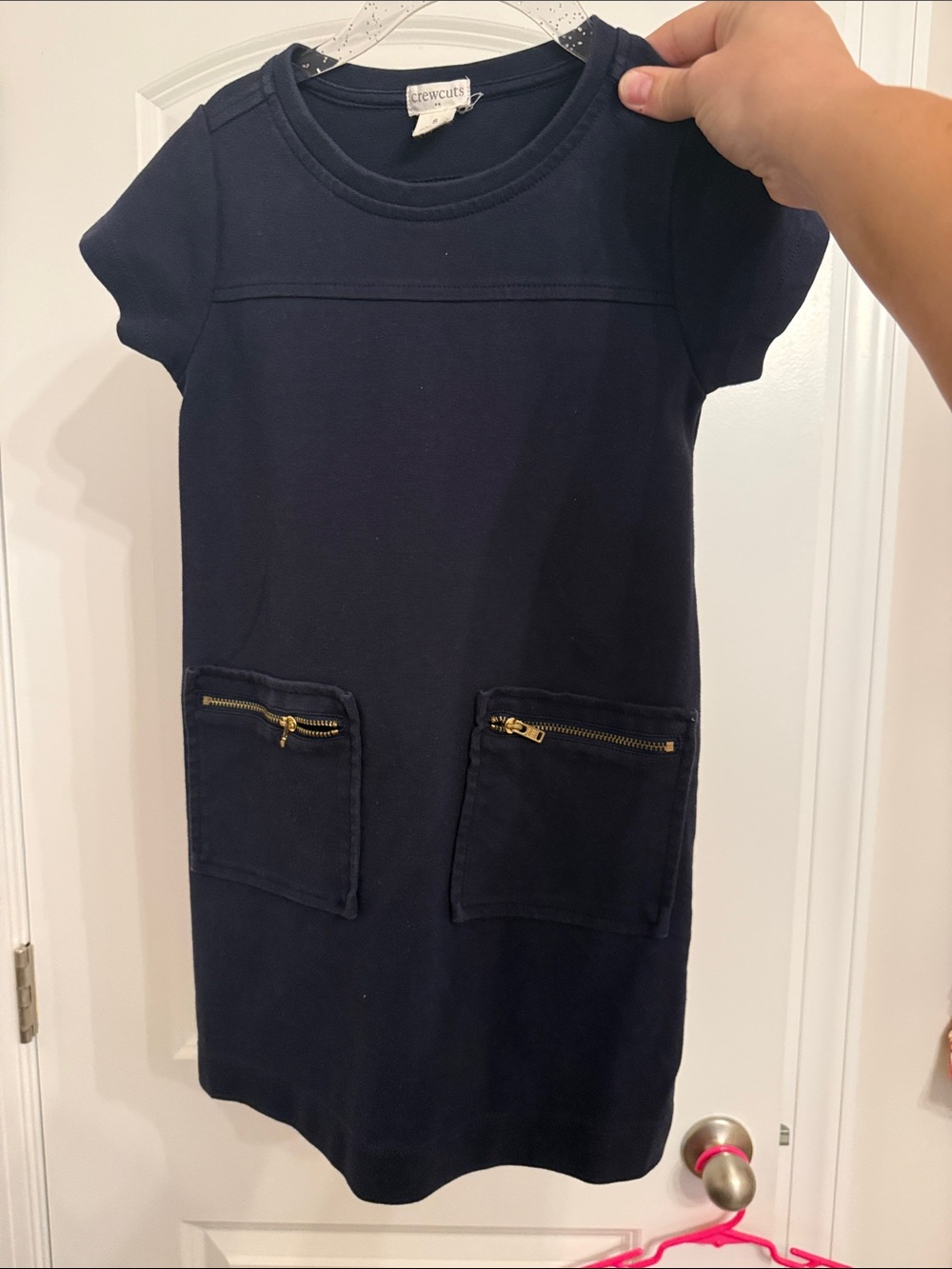 Crewcuts Navy Short Sleeve Dress with Gold Zipper Pockets